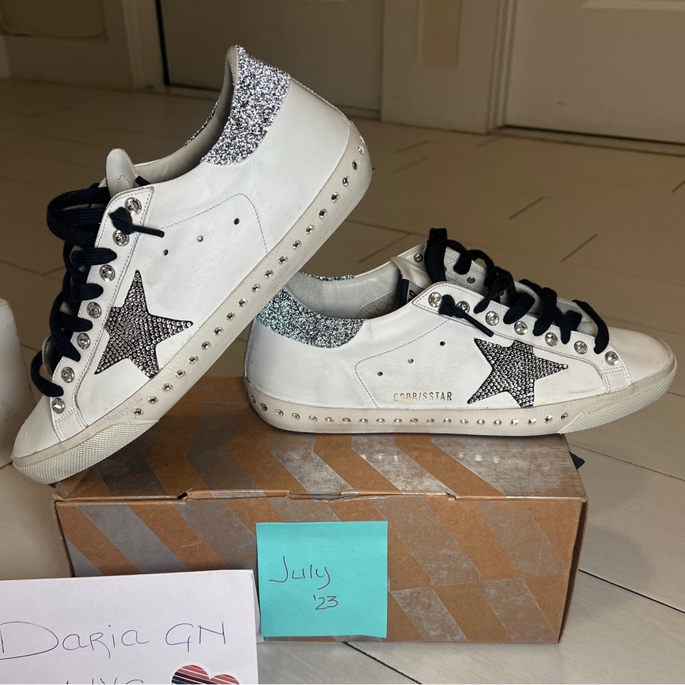 EUC Golden Goose Genuine Swarovski Crystals Custom Super Stars  — size 41